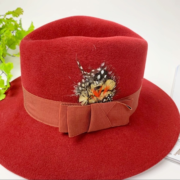 ADOLFO II WOOL FEDORA HAT IN MAROON - Picture 2 of 8